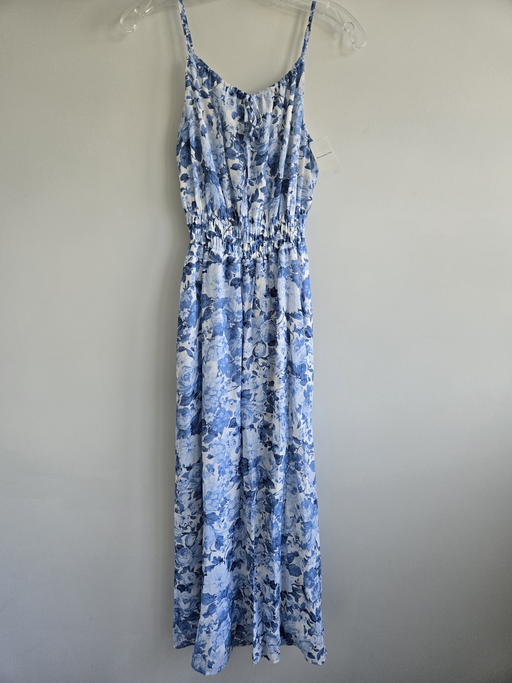 Abercrombie & Fitch White and Blue Floral Spaghetti-Strap Maxi Dress
